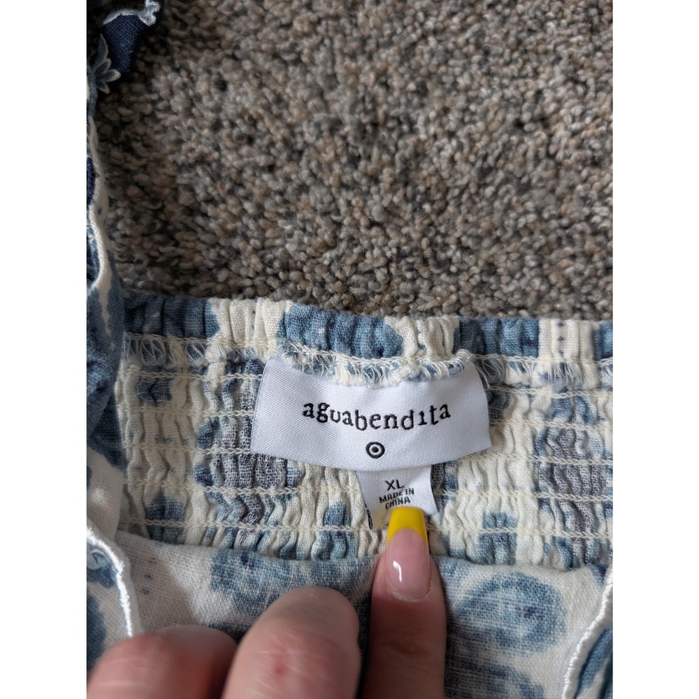 Agua Bendita x Target Blue Floral Scalloped Tie Strap Smocked‎ Crop Top XL - Picture 2 of 5